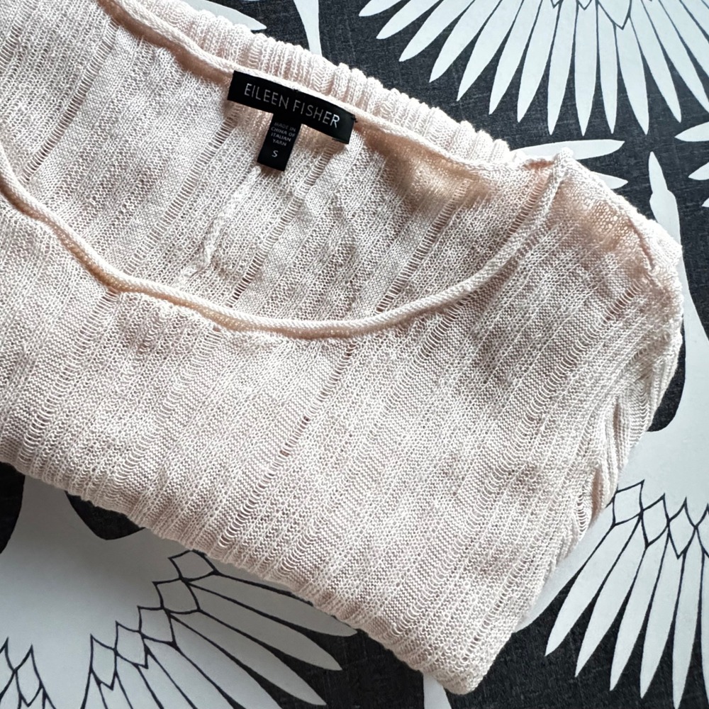 Eileen Fisher‎ Top Linen Silk Knit Short Sleeve Pink Italian Yarn Sz S